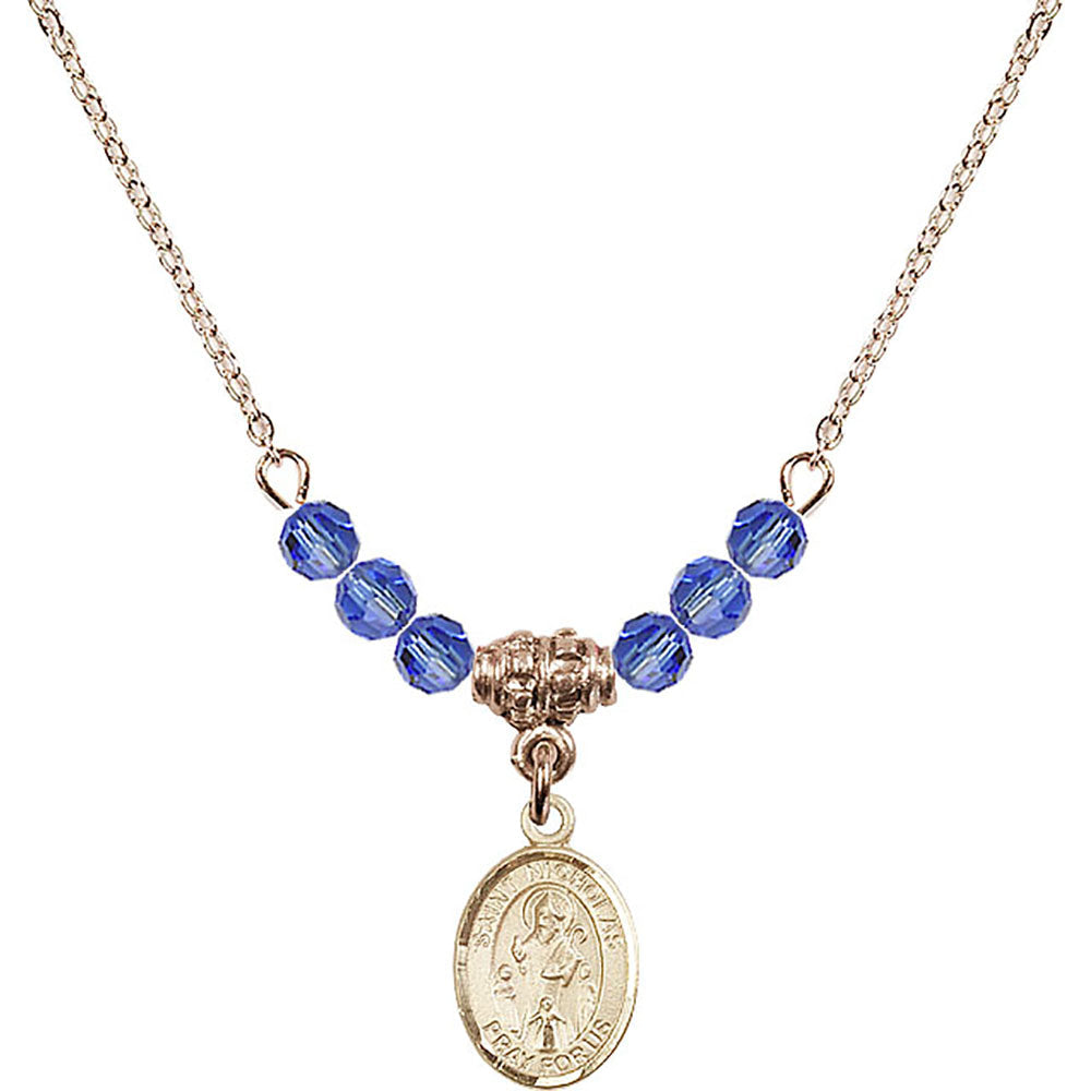 14kt Gold Filled Saint Nicholas Birthstone Necklace with Sapphire Beads - 9080