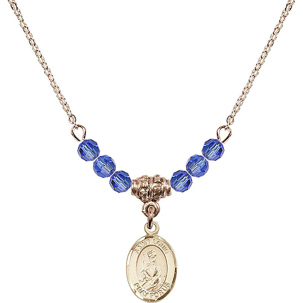 14kt Gold Filled Saint Louis Birthstone Necklace with Sapphire Beads - 9081