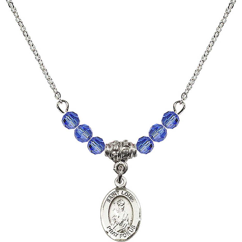 Sterling Silver Saint Louis Birthstone Necklace with Sapphire Beads - 9081