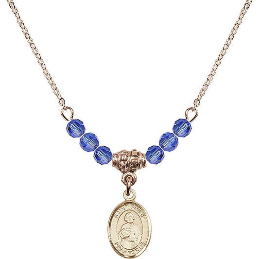 14kt Gold Filled Saint Philip the Apostle Birthstone Necklace with Sapphire Beads - 9083