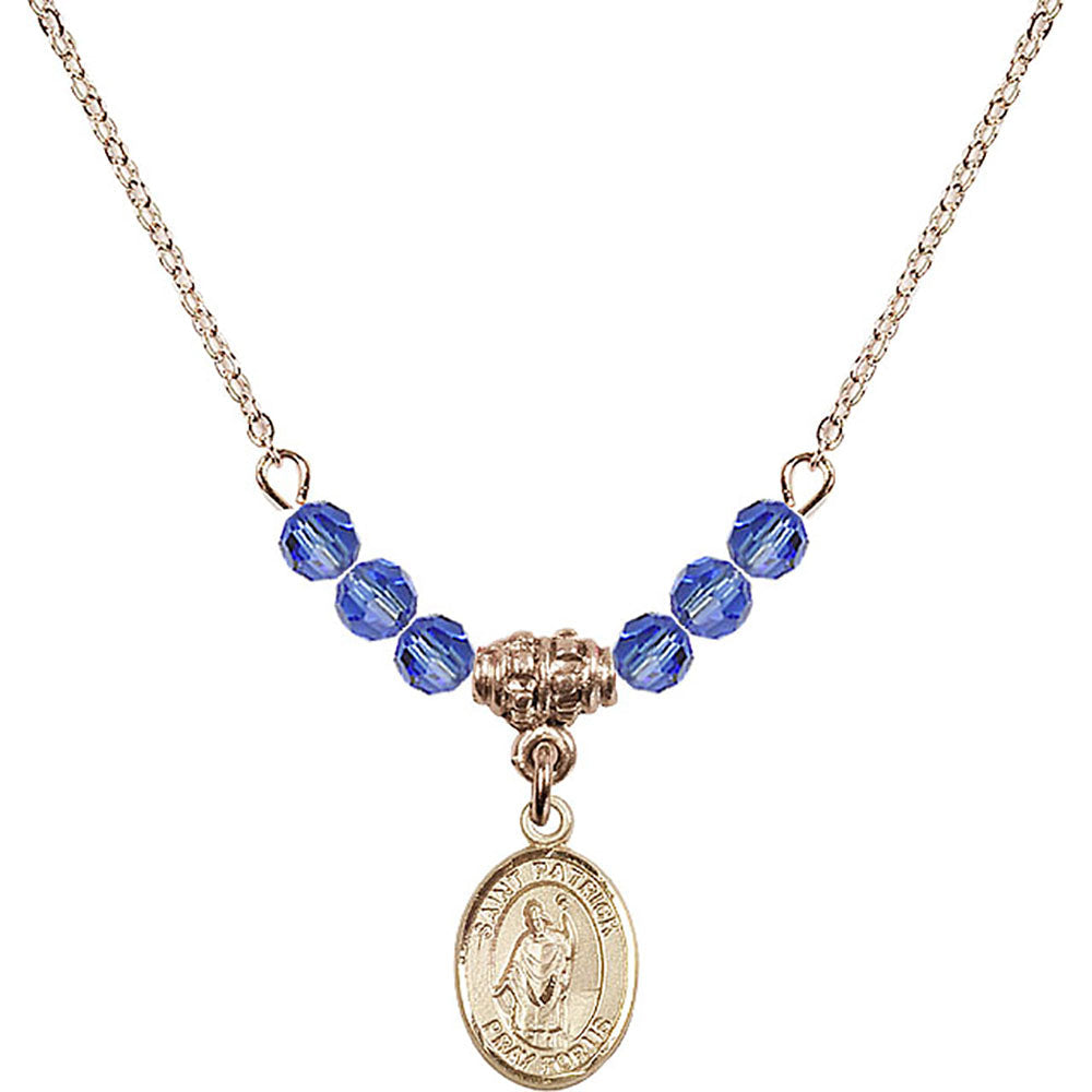 14kt Gold Filled Saint Patrick Birthstone Necklace with Sapphire Beads - 9084
