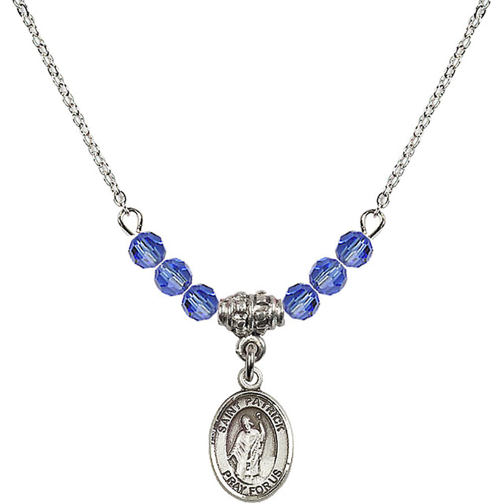 Sterling Silver Saint Patrick Birthstone Necklace with Sapphire Beads - 9084