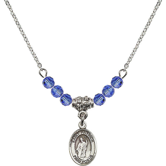 Sterling Silver Saint Patrick Birthstone Necklace with Sapphire Beads - 9084