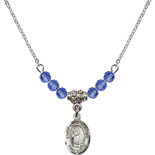 Sterling Silver Saint Bonaventure Birthstone Necklace with Sapphire Beads - 9085