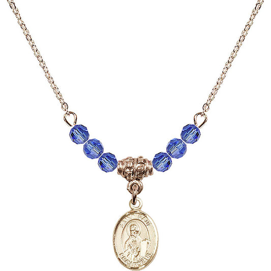 14kt Gold Filled Saint Paul the Apostle Birthstone Necklace with Sapphire Beads - 9086