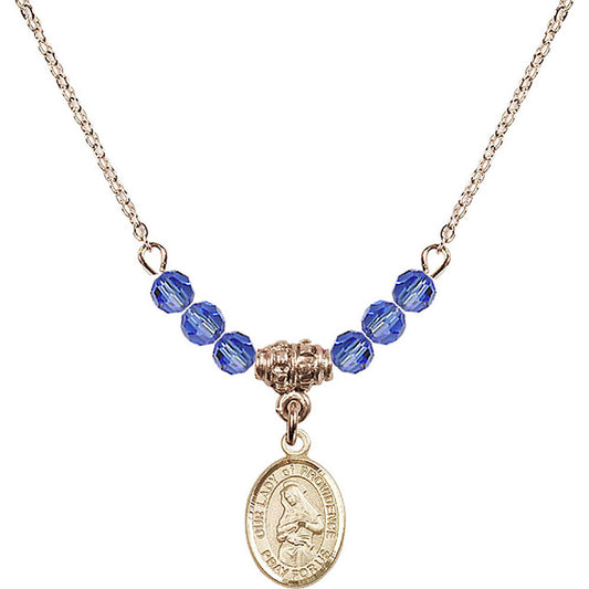 14kt Gold Filled Our Lady of Providence Birthstone Necklace with Sapphire Beads - 9087