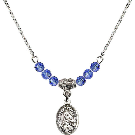 Sterling Silver Our Lady of Providence Birthstone Necklace with Sapphire Beads - 9087