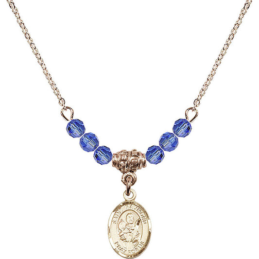 14kt Gold Filled Saint Raymond Nonnatus Birthstone Necklace with Sapphire Beads - 9091