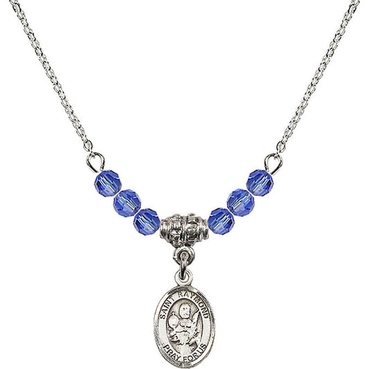 Sterling Silver Saint Raymond Nonnatus Birthstone Necklace with Sapphire Beads - 9091