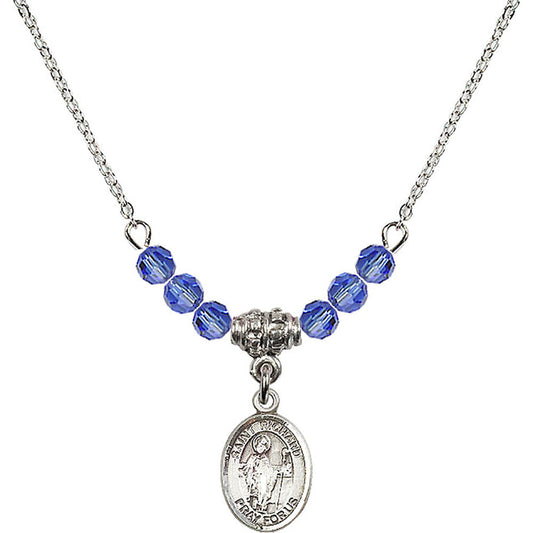 Sterling Silver Saint Richard Birthstone Necklace with Sapphire Beads - 9093