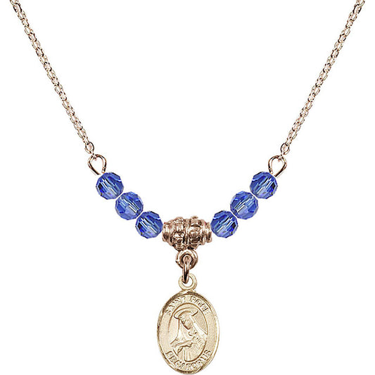 14kt Gold Filled Saint Rose of Lima Birthstone Necklace with Sapphire Beads - 9095