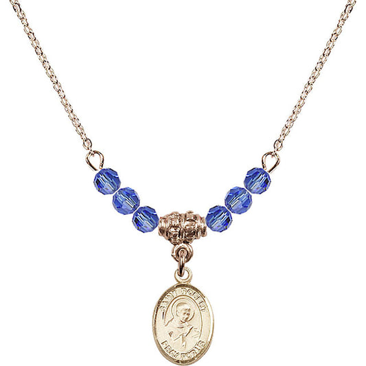 14kt Gold Filled Saint Robert Bellarmine Birthstone Necklace with Sapphire Beads - 9096