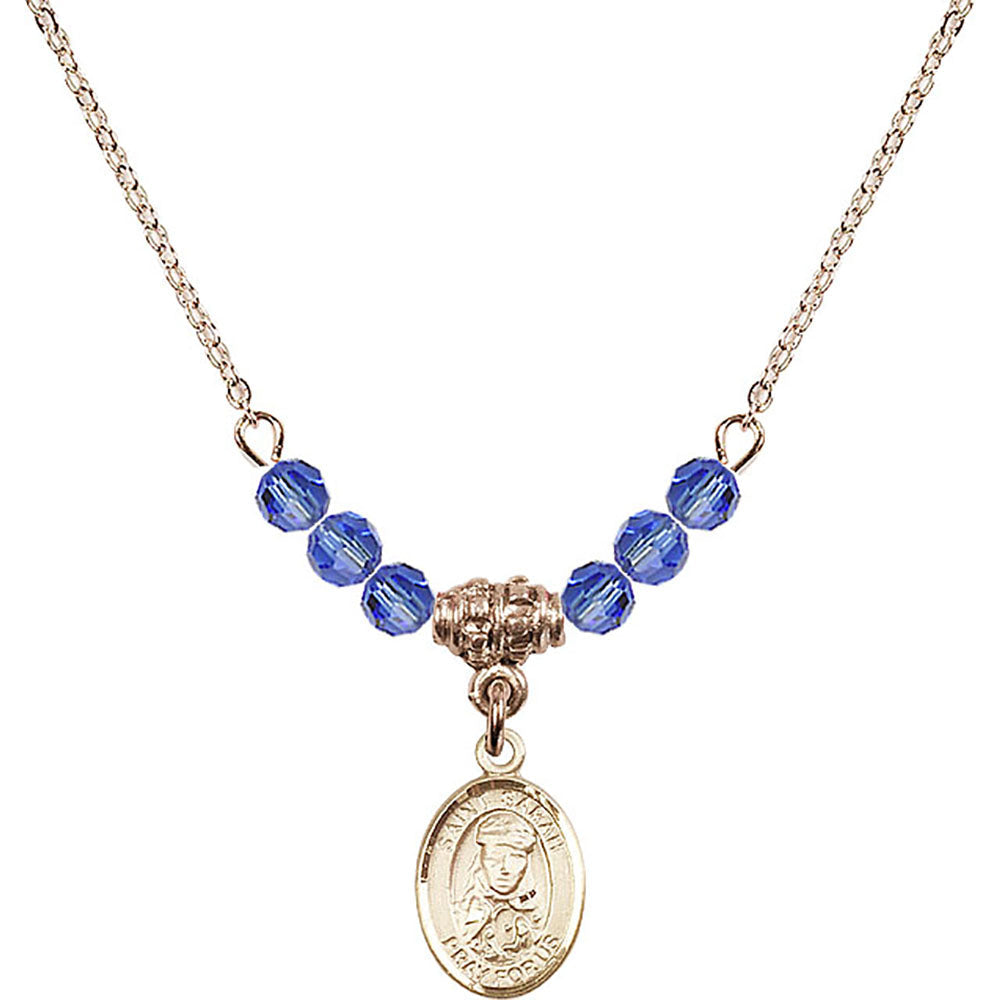 14kt Gold Filled Saint Sarah Birthstone Necklace with Sapphire Beads - 9097