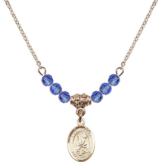 14kt Gold Filled Saint Sarah Birthstone Necklace with Sapphire Beads - 9097