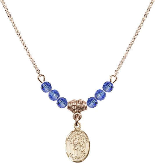 14kt Gold Filled Saint Sebastian Birthstone Necklace with Sapphire Beads - 9100