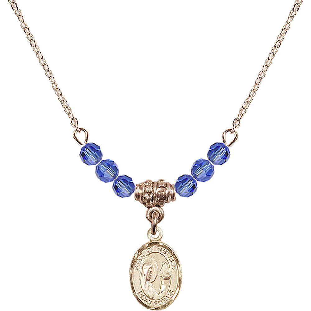 14kt Gold Filled Our Lady Star of the Sea Birthstone Necklace with Sapphire Beads - 9101