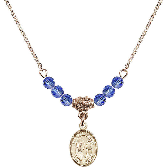 14kt Gold Filled Our Lady Star of the Sea Birthstone Necklace with Sapphire Beads - 9101