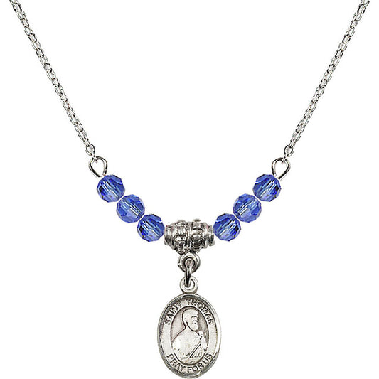 Sterling Silver Saint Thomas the Apostle Birthstone Necklace with Sapphire Beads - 9107
