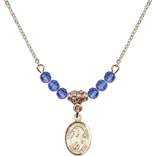 14kt Gold Filled Saint Thomas More Birthstone Necklace with Sapphire Beads - 9109