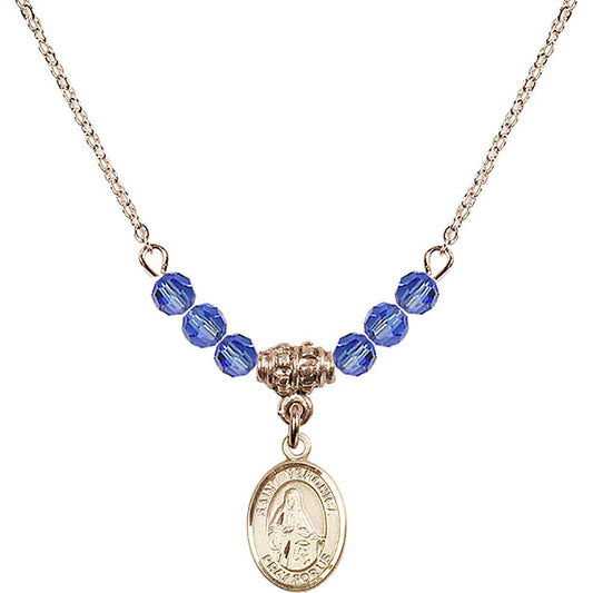 14kt Gold Filled Saint Veronica Birthstone Necklace with Sapphire Beads - 9110
