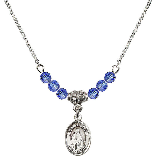 Sterling Silver Saint Veronica Birthstone Necklace with Sapphire Beads - 9110