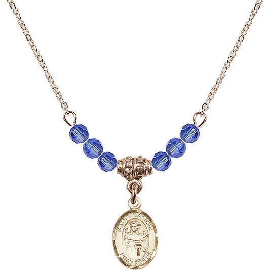 14kt Gold Filled Saint Casimir of Poland Birthstone Necklace with Sapphire Beads - 9113