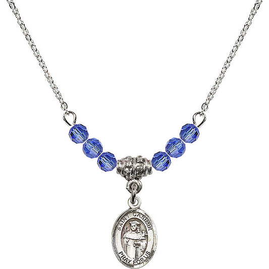Sterling Silver Saint Casimir of Poland Birthstone Necklace with Sapphire Beads - 9113