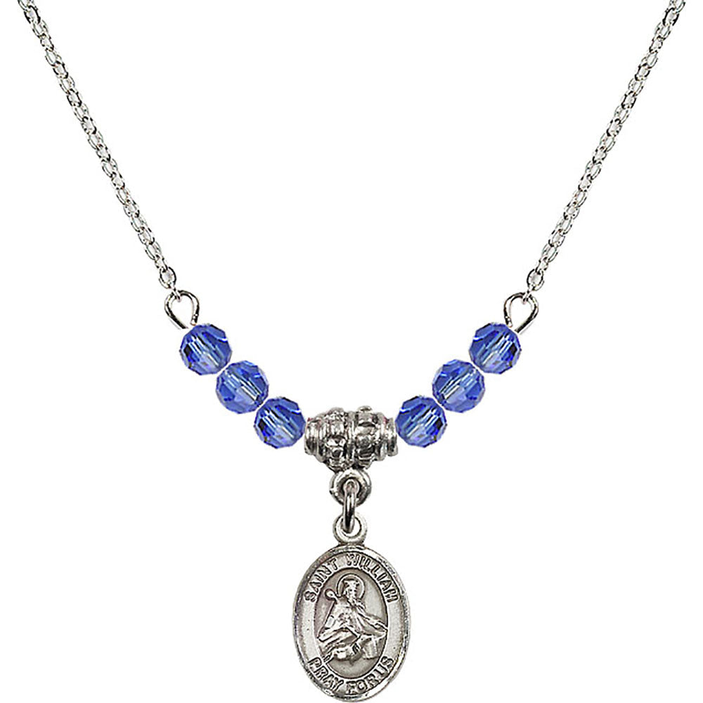 Sterling Silver Saint William of Rochester Birthstone Necklace with Sapphire Beads - 9114