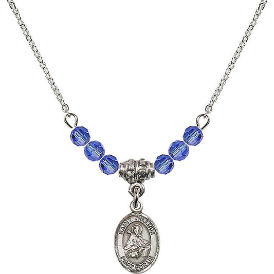 Sterling Silver Saint William of Rochester Birthstone Necklace with Sapphire Beads - 9114