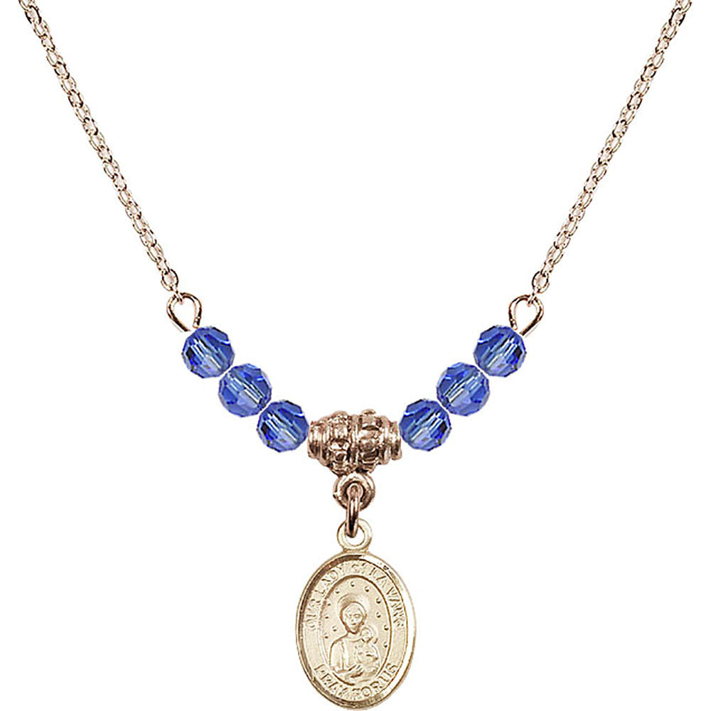 14kt Gold Filled Our Lady of la Vang Birthstone Necklace with Sapphire Beads - 9115