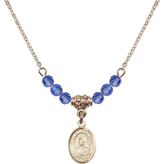 14kt Gold Filled Our Lady of la Vang Birthstone Necklace with Sapphire Beads - 9115