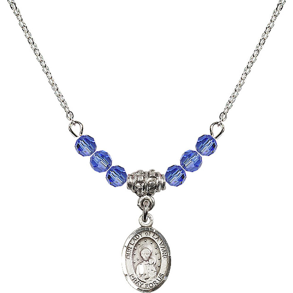 Sterling Silver Our Lady of la Vang Birthstone Necklace with Sapphire Beads - 9115