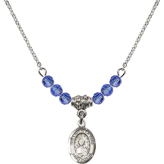 Sterling Silver Our Lady of la Vang Birthstone Necklace with Sapphire Beads - 9115