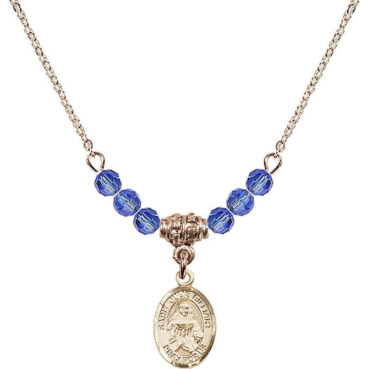 14kt Gold Filled Saint Julie Billiart Birthstone Necklace with Sapphire Beads - 9117