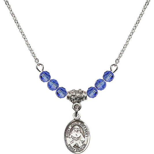 Sterling Silver Saint Julie Billiart Birthstone Necklace with Sapphire Beads - 9117