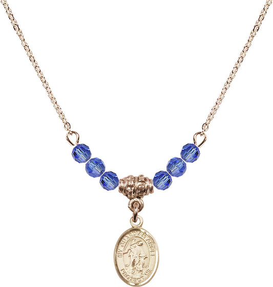 14kt Gold Filled Guardian Angel w/Child Birthstone Necklace with Sapphire Beads - 9118