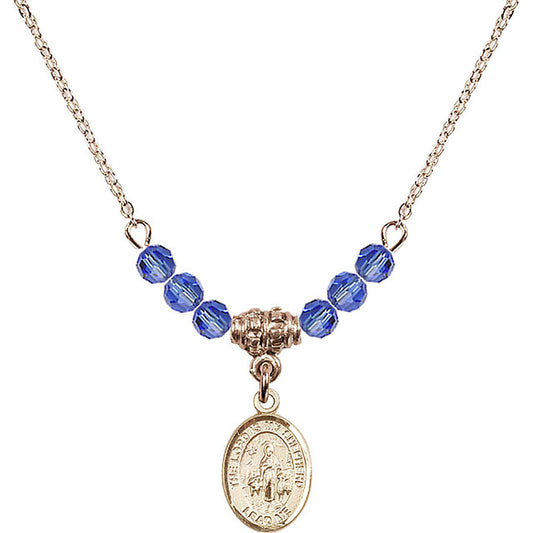 14kt Gold Filled Lord Is My Shepherd Birthstone Necklace with Sapphire Beads - 9119