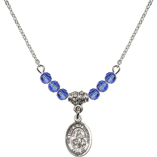 Sterling Silver Lord Is My Shepherd Birthstone Necklace with Sapphire Beads - 9119