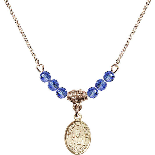 14kt Gold Filled Saint Leo the Great Birthstone Necklace with Sapphire Beads - 9120
