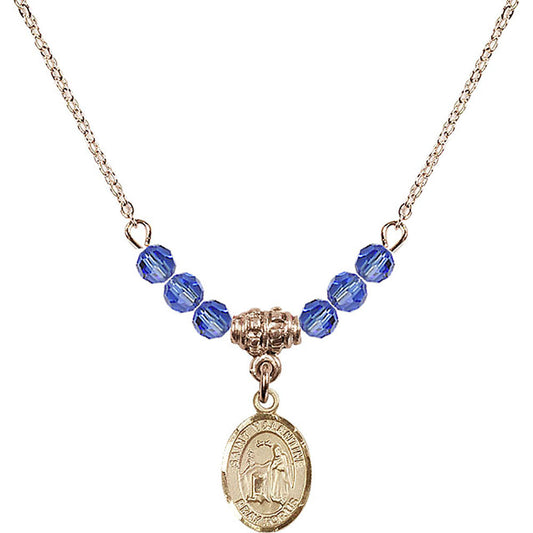 14kt Gold Filled Saint Valentine of Rome Birthstone Necklace with Sapphire Beads - 9121