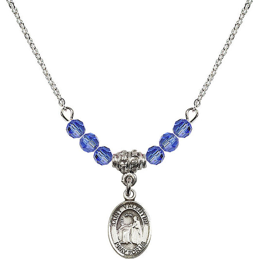 Sterling Silver Saint Valentine of Rome Birthstone Necklace with Sapphire Beads - 9121