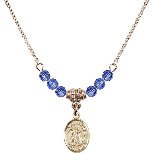 14kt Gold Filled Saint Bridget of Sweden Birthstone Necklace with Sapphire Beads - 9122