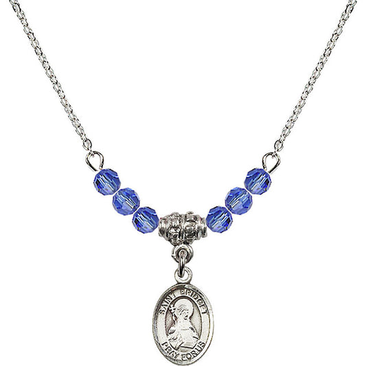 Sterling Silver Saint Bridget of Sweden Birthstone Necklace with Sapphire Beads - 9122