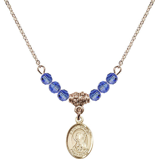14kt Gold Filled Saint Brigid of Ireland Birthstone Necklace with Sapphire Beads - 9123