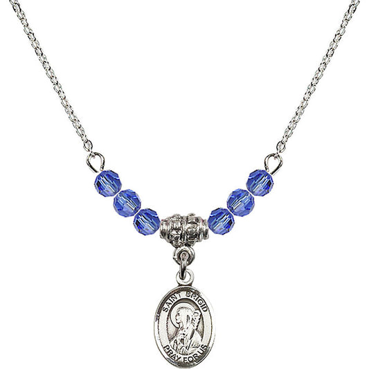 Sterling Silver Saint Brigid of Ireland Birthstone Necklace with Sapphire Beads - 9123