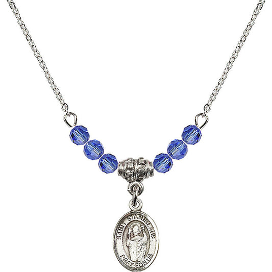 Sterling Silver Saint Stanislaus Birthstone Necklace with Sapphire Beads - 9124