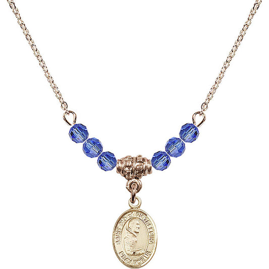 14kt Gold Filled Saint Pio of Pietrelcina Birthstone Necklace with Sapphire Beads - 9125