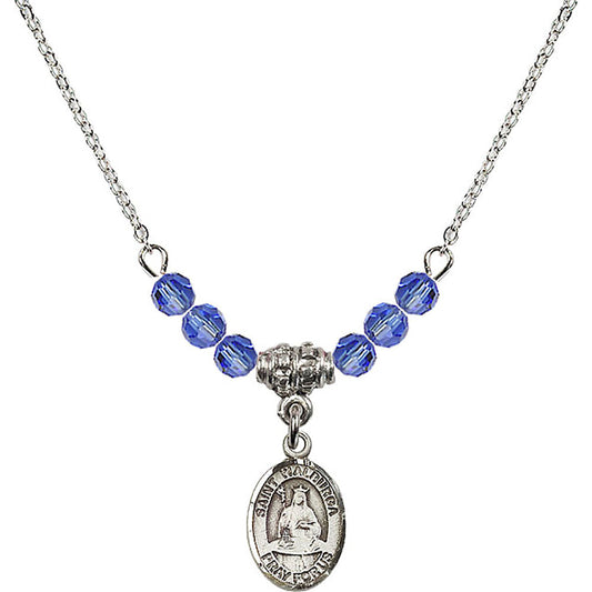 Sterling Silver Saint Walburga Birthstone Necklace with Sapphire Beads - 9126
