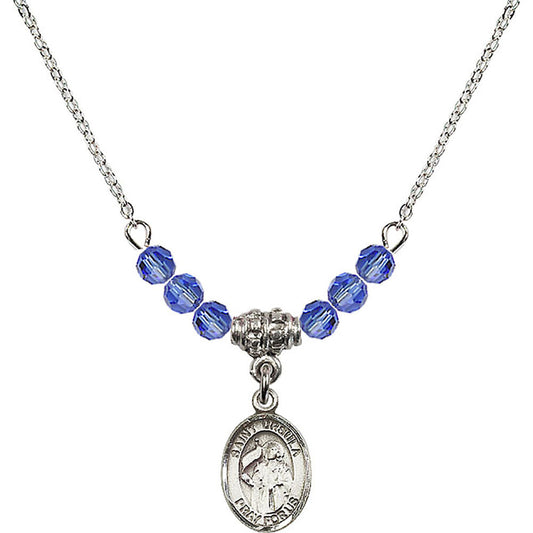 Sterling Silver Saint Ursula Birthstone Necklace with Sapphire Beads - 9127