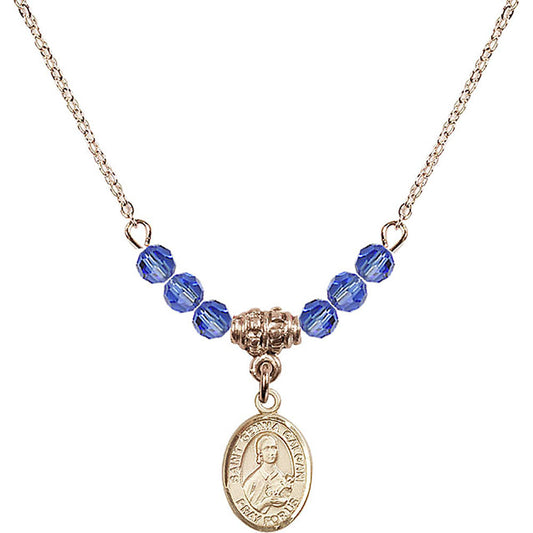14kt Gold Filled Saint Gemma Galgani Birthstone Necklace with Sapphire Beads - 9130